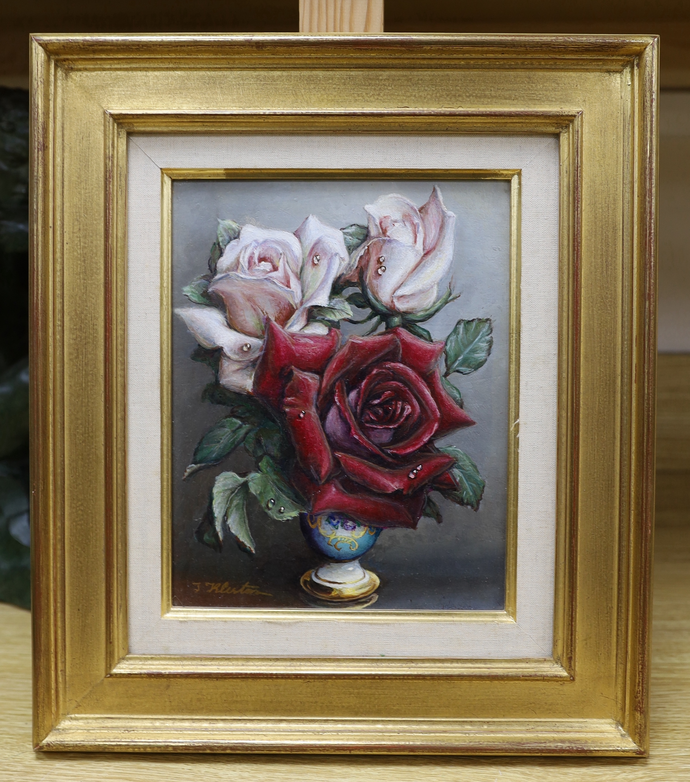 Irene Klestova (Russian, 1907-1988) oil on board, Still life of roses, signed, 22 x 17cm